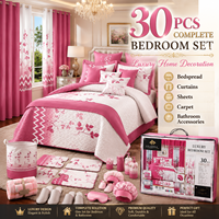 Ensemble complet de literie de luxe 30 pièces pour une transformation de chambre à coucher, comprenant couvre-lits, draps, rideaux, tapis et ensemble de salle de bain, pour la décoration intérieure, vente en gros