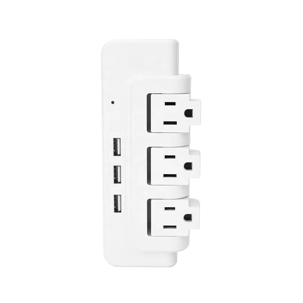 3 outlets us rotating wall socket surge protector travel adapter with usb