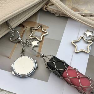 Porte-clés personnalisable en acier inoxydable avec pochette en filet pour rouge à lèvres, miroir, <span class=keywords><strong>cerise</strong></span>, étoile, cœur, pour femme, breloque pour baume à lèvres - Product Image 3