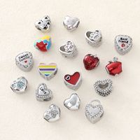 Perles Pan-dora Color Drop Glue Cœur Pêche à Grand Trou en Acier Inoxydable Micro-Incrustées de Zircon pour Accessoires DIY Bracelet et Collier