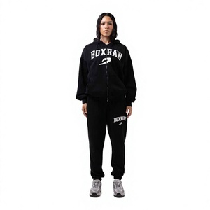 Custom <b>Women</b> Oversized Mock neck Sweatshirt Set Applique Embroidery Heavyweight Fleece Breathable Long Matching <b>Shorts</b> OEM ODM - Product Image 1