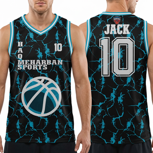 Maillot de basket-ball sublimé Haq Meharban pour hommes, sans manches, col en V, anti-transpiration, anti-UV, coupe athlétique - Product Image 6