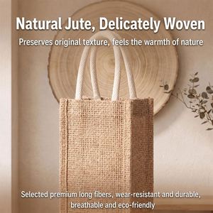 Sac à main en jute avec empiècements en PVC transparent, différentes tailles, pour emballage cadeau de vin, personnalisation en gros disponible - Product Image 3