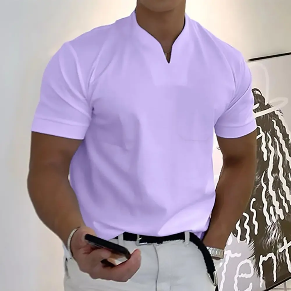Brand Quality Cotton Men T-shirt V-neck Fashion Design Slim Fit Soild T-shirts Male Tops Tees Short Sleeve T Shirt For Men