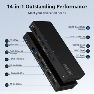 14 cổng Docking Station <span class=keywords><strong>4</strong></span> màn hình HDTV * 2 dp * 2 Adapter kép 4K @ 60Hz <span class=keywords><strong>USB</strong></span> C máy tính xách tay HUB cho Windows MacBook Pro DisplayLink - Product Image 2
