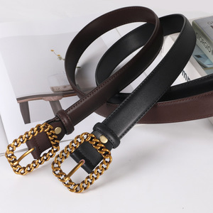 Cinturón de Cuero Genuino, Piel de Vaca, Hebilla Rectangular de Cobre, Uso Casual, Duradero, Tiyo 3.0CM, Sólido - Product Image 4