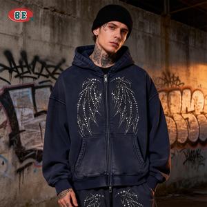 هوديز رجالية كلاسيكية الأكثر مبيعًا بشعار مخصص، ثقيلة الوزن 400 جرام، بتأثير باهت ومغسول، مع طباعة وسحاب - Product Image 3