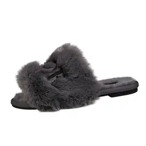 Nicecin New Design Home Slippers Famous Brands Flip Flops Fluffy Plush Ladies Slides Fur Slippers For Women