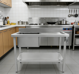 Adjustable Height <b>Work</b> <b>Table</b> Ergonomic <b>Work</b> <b>Table</b> With UIndershelf And Sink For Kitchen - Product Image 3