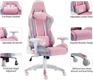 모던 임원용 사무실 의자 게이밍 핑크 귀여운 고양이 디자인 헤드레스트 쿨링 확장형 접이식 4단계 가스 리프트 버터플라이 - Product Image 3