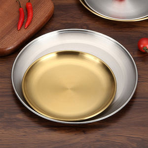 Logo personnalisé Vente en gros 6 7 8 9 10 12 Pouces Plat de table Incassables Assiettes Plaque en acier inoxydable métal plaqué or argent - Product Image 2