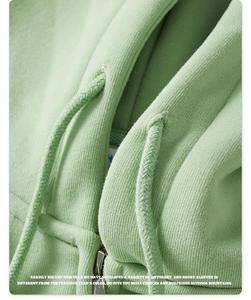 OEM Precio al por mayor de color sólido Cordón con capucha de algodón Tela gruesa Sweet Wind 430G Heavyweight Fleece Zipper Hoodie - Product Image 4
