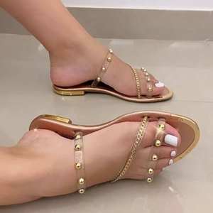 Sandales plates à enfiler pour femmes, vente chaude, décoration <span class=keywords><strong>en</strong></span> diamant, sangle transparente, tongs pour femmes - Product Image 4