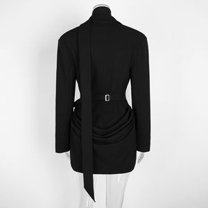 Zweifarbiges Minikleid mit tiefem V-Ausschnitt, langen Ärmeln, plissiert, Damenkleid mit Halsband, XS-XL - Product Image 5