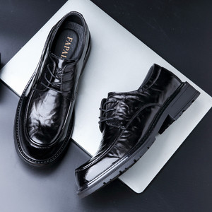Chaussures Derby en cuir noir pour hommes FAPAI, bout rond, chaussures habillées de bureau, lacets avant, couleur unie, cuir de vachette pleine fleur - Product Image 1