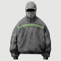 Nouveau design – Sweat à capuche vintage à épaules tombantes, personnalisable, pour homme, avec fermeture éclair intégrale et effet délavé