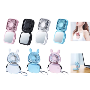 Hanging Neck Mini Fan LOGO Customization Cooling <b>Small</b> Fan Foldable Portable USB Rechargeable Handheld Fan with Makeup <b>Mirror</b> - Product Image 2