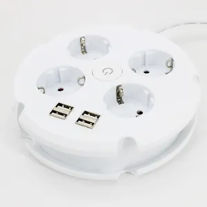 4 Way European Standard Multi USB Power Extension Cord Electrical Socket With Switch