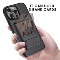 Support de téléphone magnétique transparent en PC avec fente pour carte de portefeuille 2-en-1, béquille mobile pour utilisation sur bureau