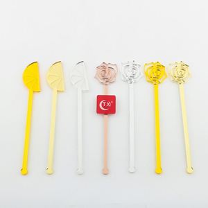 1Piece Can Custom Shape Logo Wedding Gold Silver Rose Gold <b>Mirrored</b> Plastic <b>Acrylic</b> Swizzle Sticks Bar Drink Stirrers - Product Image 4
