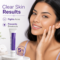 Crema para el Acné con Peróxido de Benzoilo al 5% de Fábrica, Tubo de 45g, Marca Privada OEM, Gel para el Cuidado Facial Anti-Espinillas y Eliminación de Manchas para Piel Grasa con Acné