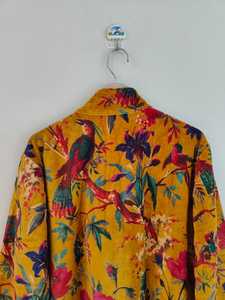 Veste en velours à imprimé oiseau moutarde, manteau matelassé en velours bohème, robe de demoiselle d'honneur, veste en velours, manteau matelassé en velours fait main - Product Image 3