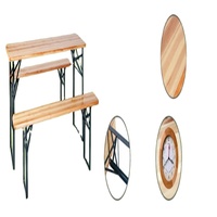Ensemble de 3 tables pliantes en bois massif modernes avec structure en métal pour l'extérieur, le patio, le jardin, les pique-niques CNLF