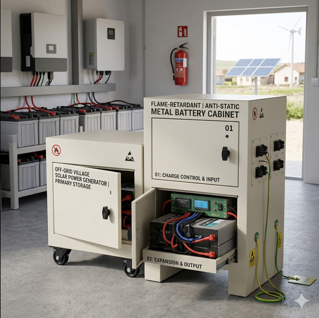 Flame-Retardant Anti-Static Metal Battery Charging Energy Storage Cabinet for Off-Grid Village Solar Power Generator
