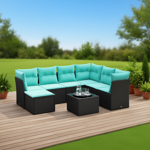 Set di divani da giardino in polyrattan nero da 8 pezzi con cuscini, mobili da esterno per 8 persone, stile contemporaneo, design moderno - Product Image 2