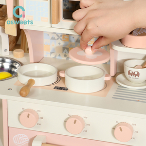 Cadeau d'anniversaire parfait pour les filles, ensemble de jeu de cuisine réaliste pour tout-petits, <span class=keywords><strong>jouet</strong></span> de cuisine en bois rose Montessori - Product Image 3
