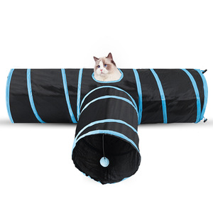 Tunnel pour chat en forme de T, pliable, à trois voies, avec jouet à bille, ensemble de jeu, en polyester, pour l'exercice et le divertissement des animaux de compagnie - Product Image 5