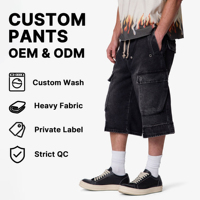 Hudao Jorts Décontractés Personnalisés de Haute Qualité pour Hommes, Style Streetwear, Jorts en Jean Extensible à Jambes Larges, Denim Délavé, Coupe Ample et Décontractée, Jorts Cargo