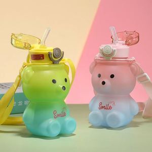 800ml Insulated Water Bottle for Girls Teens Kids Adjustable Removable Strap <b>Cute</b> Gradient Color <b>Bear</b> Straw Type for Easy Flow - Product Image 3