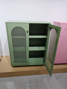 Armoire de rangement en métal avec 2 portes en verre arquées et étagères réglables - Product Image 6