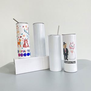Tazas de café de viaje de 20 oz, blancas, para sublimación, con borde plano, tapa deslizante y pajita de plástico, desde almacén de EE. UU. - Product Image 3
