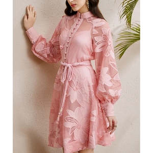 Abbigliamento di fabbrica all'ingrosso 2025 autunno nuovo vestito elegante manica a lanterna monopetto ricamato ampia gonna altalena - Product Image 1