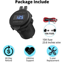Voltímetro Digital Impermeable Más Vendido, Cargador de Coche con Doble USB + PD 30 de Carga Rápida, Modificado para Motocicletas, Barcos, Autocaravanas, Uso en Exteriores