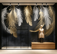 Papier peint mural personnalisé avec plumes dorées et blanches sur fond sombre pour bar, salon de beauté, hôtel, restaurant, bureau, décoration murale commerciale