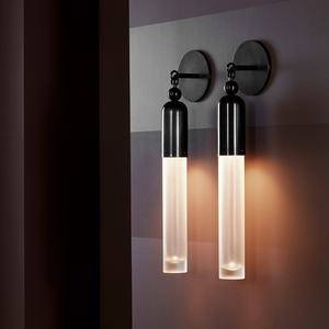 Applique da Parete in Ottone Massiccio con Paralume in Vetro Cilindrico, Design Classico Nordico Vintage per Soggiorno, Camera da Letto e Hotel - Product Image 3