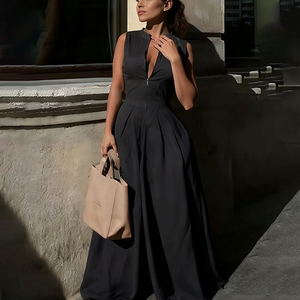 <span class=keywords><strong>Mono</strong></span> de Trabajo para Mujer al por Mayor, <span class=keywords><strong>Mono</strong></span> de Verano sin Mangas, Holgado, Moderno, con Cuello en <span class=keywords><strong>V</strong></span>, Cremallera, Cintura Alta y Pierna Ancha - Product Image 4