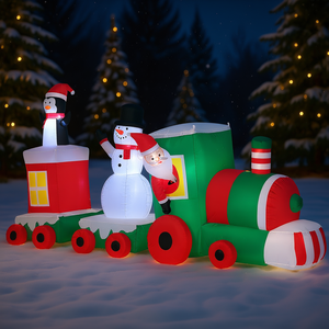 Train de Noël lumineux à LED de 11 pieds avec Père Noël, bonhomme de neige, pingouin, décoration de jardin extérieure pour les fêtes, modèle gonflable D0100XF3JG6 - Product Image 2