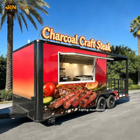 Remorque de restauration JINLIJING avec grand barbecue fumoir entièrement équipé, grill au charbon de bois, camion de concession mobile pour café avec véranda arrière extensible