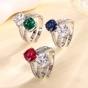 Fashion Jewelry Eco-friendly Copper Unique Romantic Style 8*8mm Multicolor Zircon Toi Et Moi Adjustable <b>Ring</b> for Women - Product Image 1