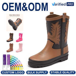 Bottes de pluie pour enfants Cowboy, bottes en caoutchouc imperméables antidérapantes mi-mollet pour garçons et filles, faciles à mettre et à enlever, pour les boue et les flaques d'eau en extérieur - Product Image 1