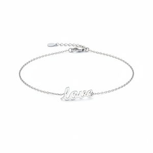 Rhodium Plated Plain <b>Love</b> Letter Design Charm Dainty <b>Bracelet</b> Wholesale Turkish Handcrafted 925 Sterling Silver Jewelry - Product Image 2