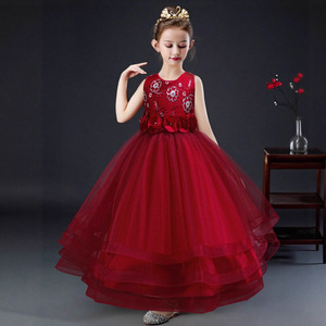 Girls' Navy Blue Floral Tulle Evening Dress Long Tutu Christmas Performance Costume Size 632 - Product Image 3