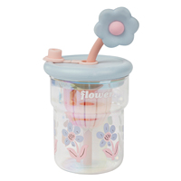 Bouteille d'eau en verre multi-capacités personnalisable avec logo, motif floral, infuseur à thé, tasse à café et bouchon de paille