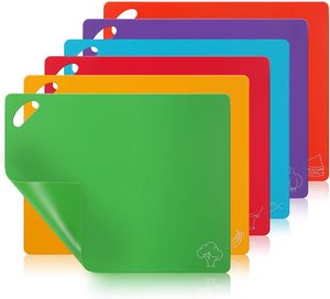6PCS Extra grueso <span class=keywords><strong>Flexible</strong></span> de plástico de cocina de tablero de corte de conjunto de alfombras con iconos de alimentos y asas de fácil agarre - Product Image 4