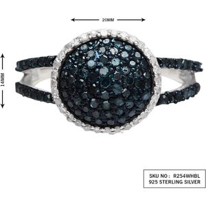 Natural White And Color Enhanced Blue Diamond Halo <b>Dome</b> <b>Ring</b> 925 Sterling Silver Round Cut Statement <b>Ring</b> For Women - Product Image 6
