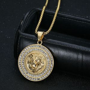 Collier pendentif tête de lion en acier inoxydable avec strass, bijoux Hip Hop unisexe, cadeau pour hommes et femmes - Product Image 2
